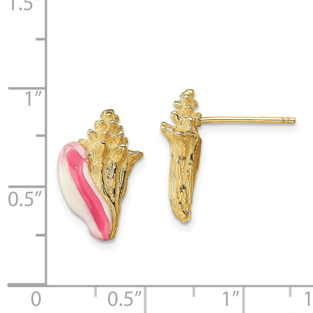 14k Yellow Gold White and Pink Enamel Conch Shell Stud Earrings