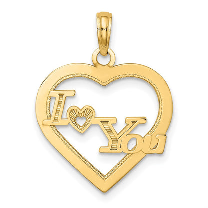 14k Yellow Gold I HEART YOU in Heart Frame Charm Pendant