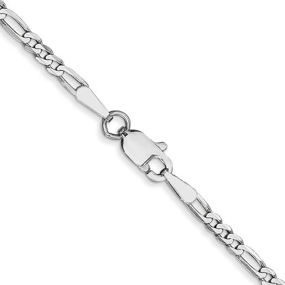 14K White Gold 2.25mm Flat Figaro with Lobster Clasp Chain Necklace 22"
