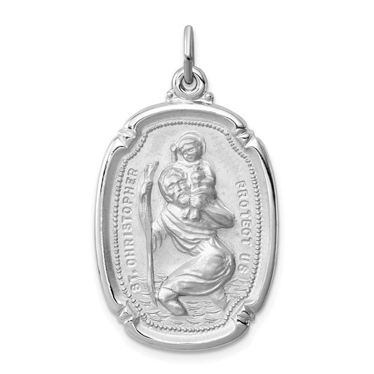 Sterling Silver Rhodium-plated St. Christopher Medal Pendant
