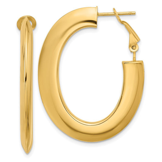 14k Yellow Gold Polished Knife Edge Oval Hoop Omega Back Earrings