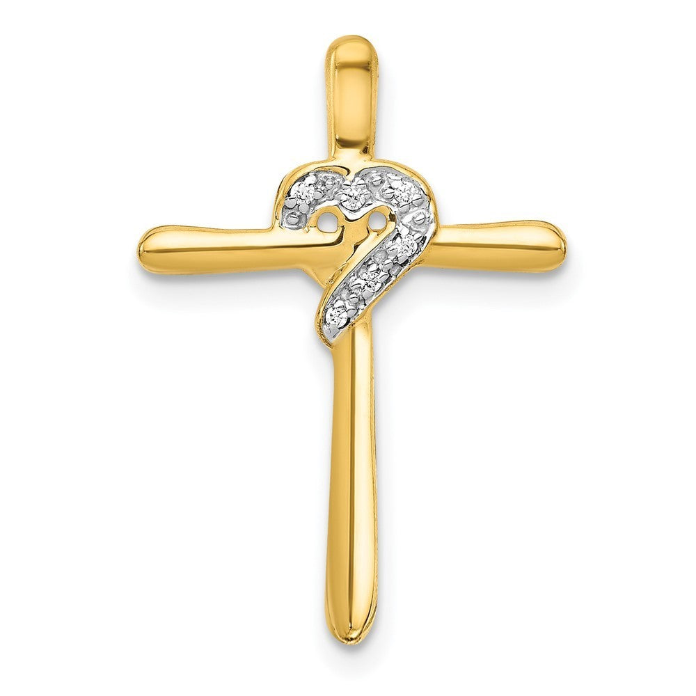 14k Yellow Gold .02ct. Diamond Heart Cross Chain Slide