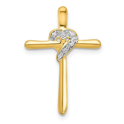 14k Yellow Gold .02ct. Diamond Heart Cross Chain Slide