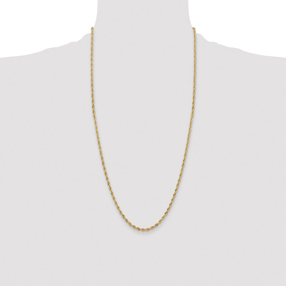 14k Yellow Gold 3mm Semi Solid Rope with Lobster Clasp Chain Necklace 28"