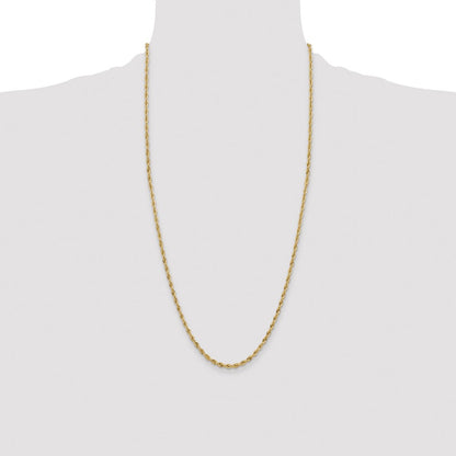 14k Yellow Gold 3mm Semi Solid Rope with Lobster Clasp Chain Necklace 28"