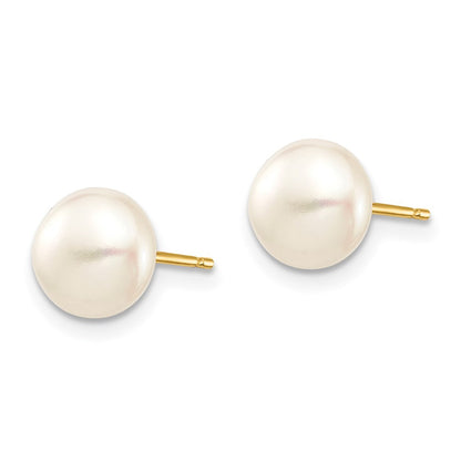 14k Yellow Gold 7-8mm Button Cultured Pearl Stud Earrings with Silicone Backs