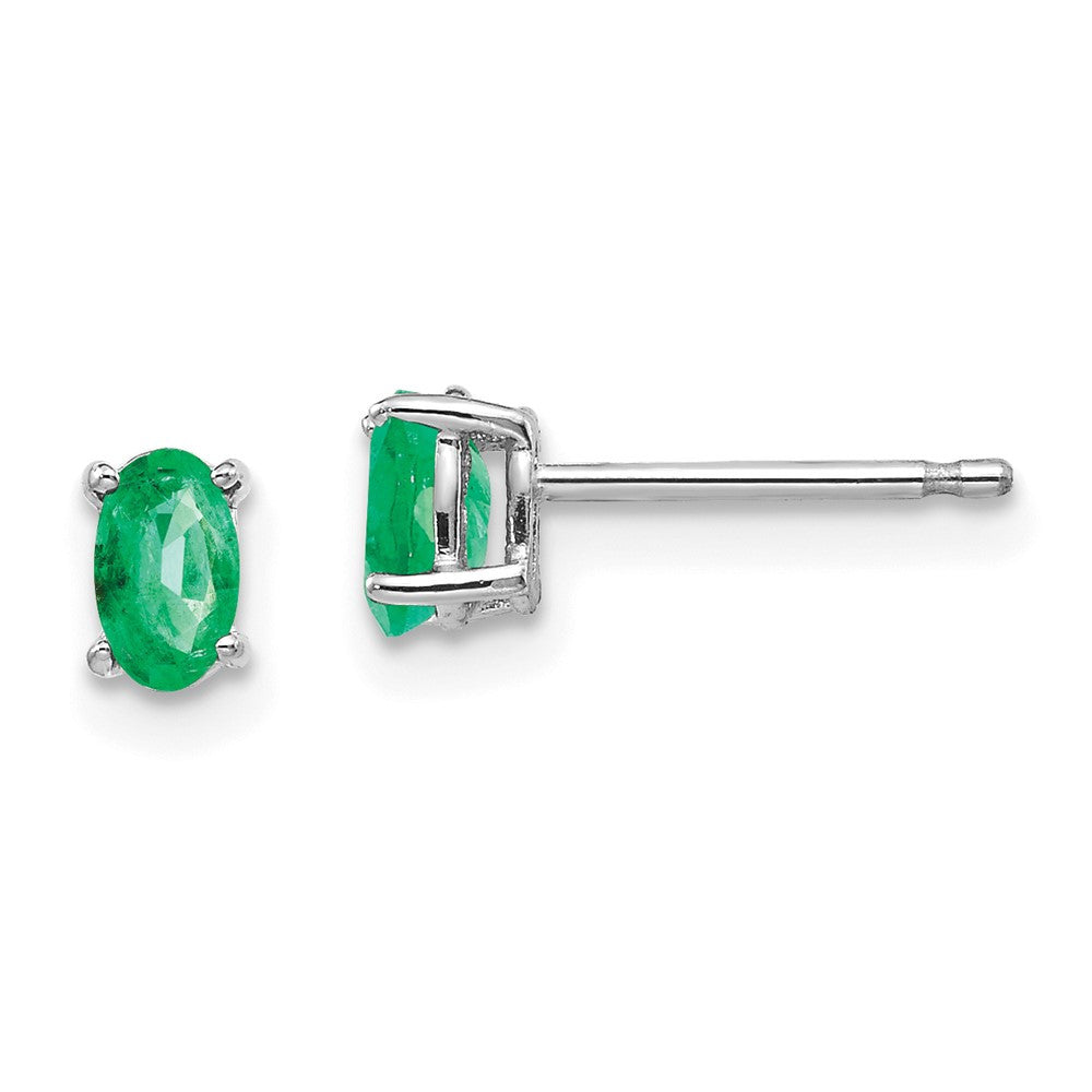 14k White Gold Emerald Stud Earrings