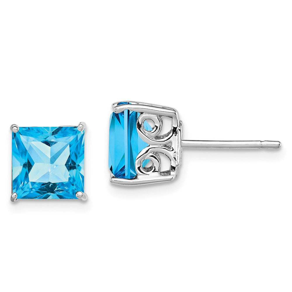 Sterling Silver Rhodium-plated Blue Topaz Stud Earrings