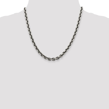 Sterling Silver Antiqued Diamond-Cut Elongated Open Link Chain Necklace 20"