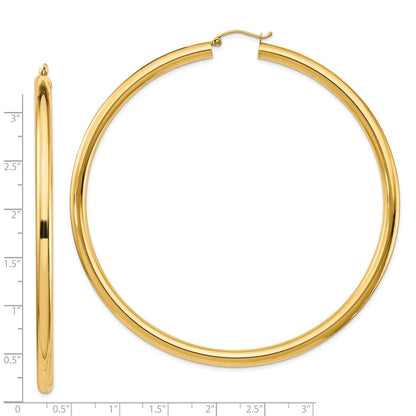 14k Yellow Gold Polished 4x80mm Round Tube Hoop Earrings