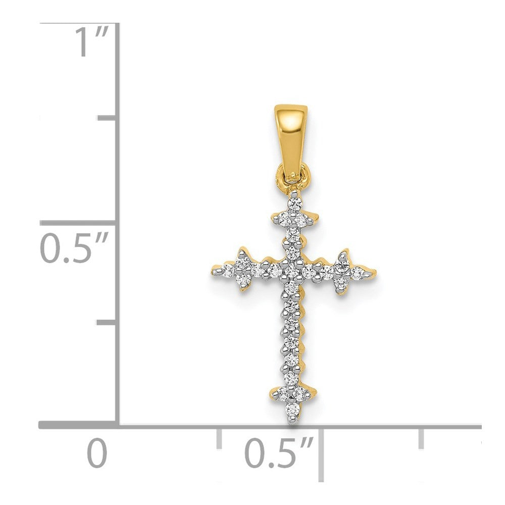 14k Yellow Gold and Rhodium 1/10ct. Diamond Fleur de Lis Cross Pendant
