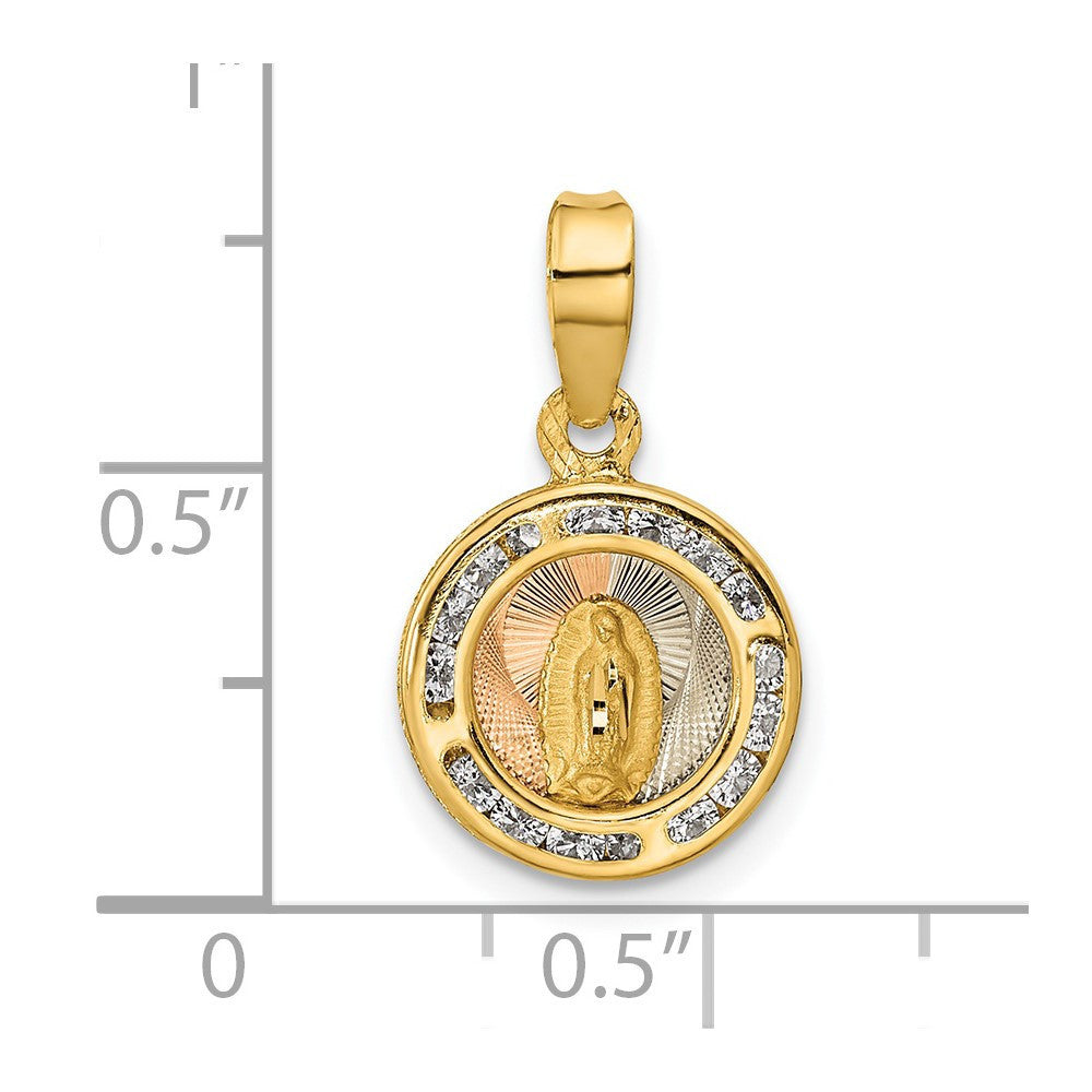 14k Yellow Gold Rose and White Rhodium Polished CZ Mary Round Pendant
