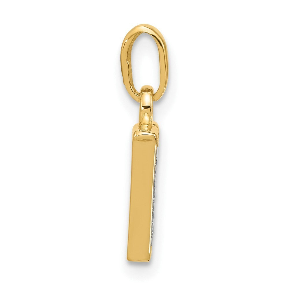 14k Yellow Gold with Rhodium Diamond Letter V Initial Pendant