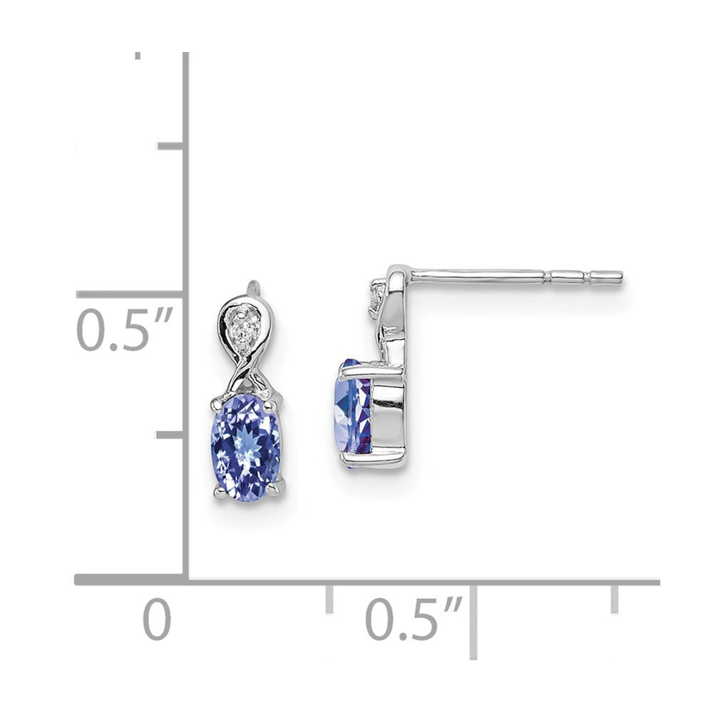Sterling Silver Rhodium Plated Diamond & Tanzanite Oval Dangle Earrings