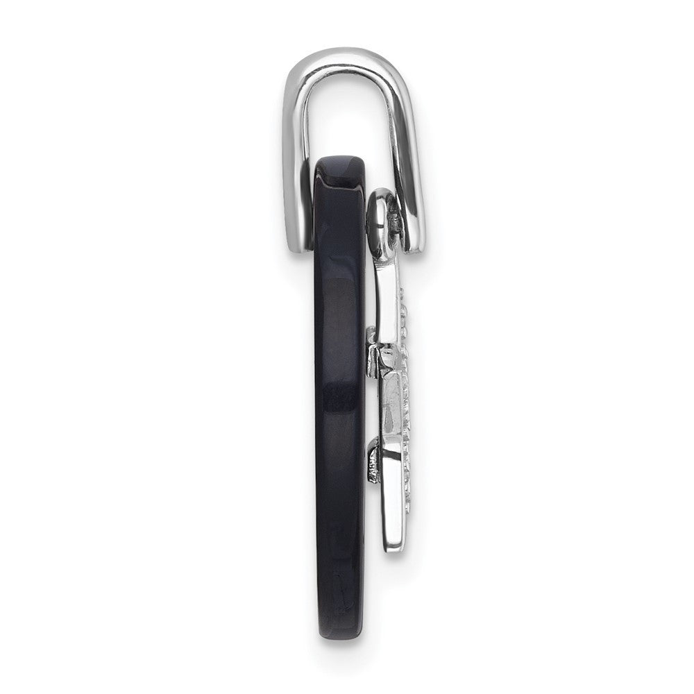 Sterling Silver Rhodium-plated Polished Onyx Circle with CZ Star Dangle Pendant