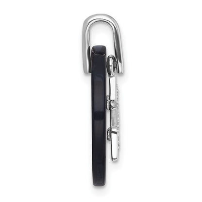 Sterling Silver Rhodium-plated Polished Onyx Circle with CZ Star Dangle Pendant