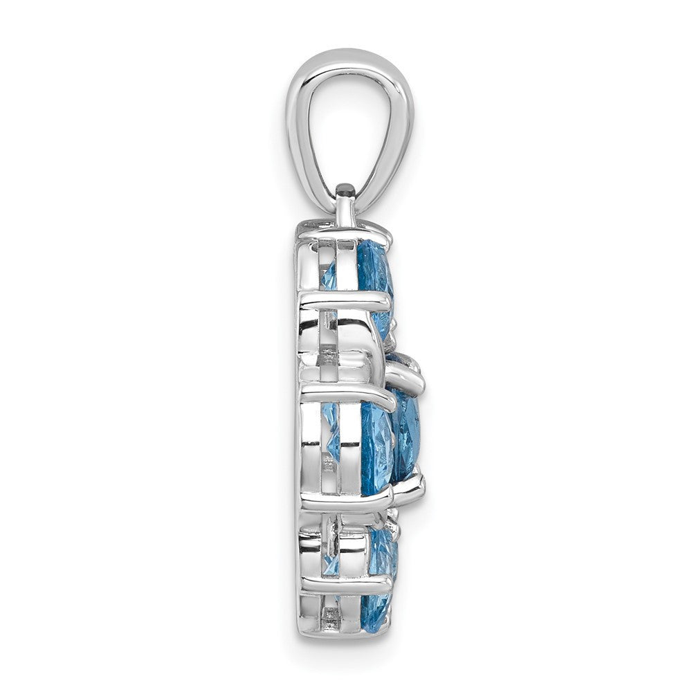 Sterling Silver Rhodium Polished Blue Topaz and Swiss Blue Topaz Flower Pendant