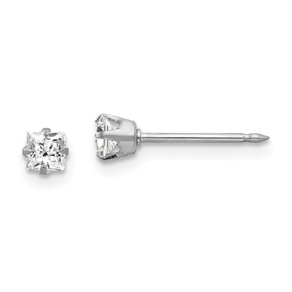 18k White Gold 3mm Square Cubic Zirconia Stud Earrings