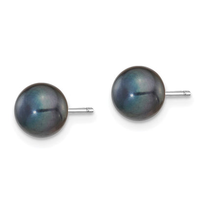 14k White Gold 6-7mm Black Button Freshwater Cultured Pearl Stud Earrings