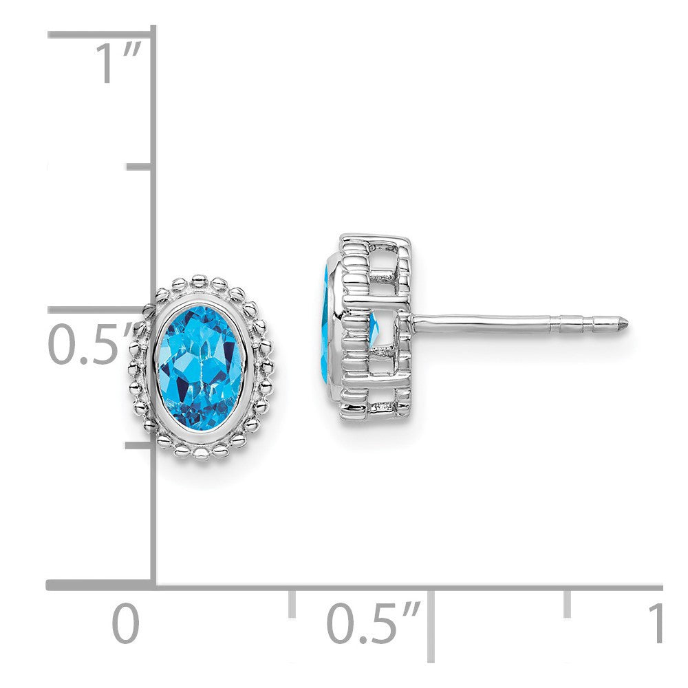14k White Gold Oval Blue Topaz Stud Earrings