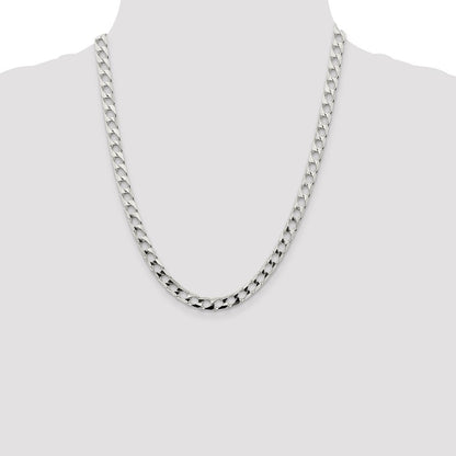 Sterling Silver 6.25mm Diamond-Cut Square Curb Chain Necklace 22"