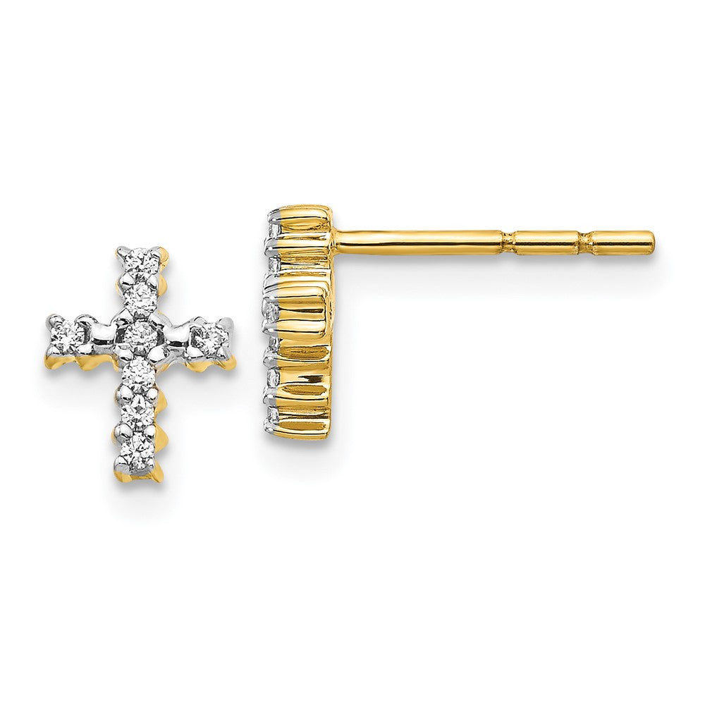 14k Yellow Gold Polished Diamond Cross Button Stud Earrings