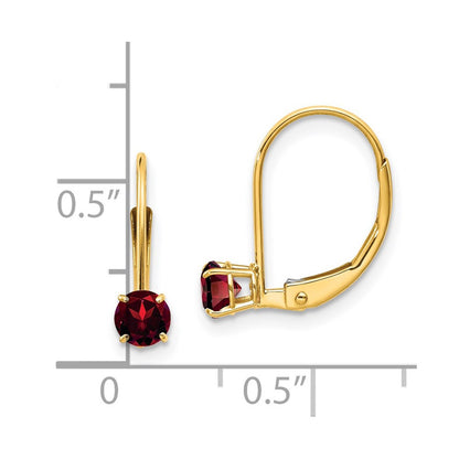 14k Yellow Gold Garnet Dangle Earrings - January