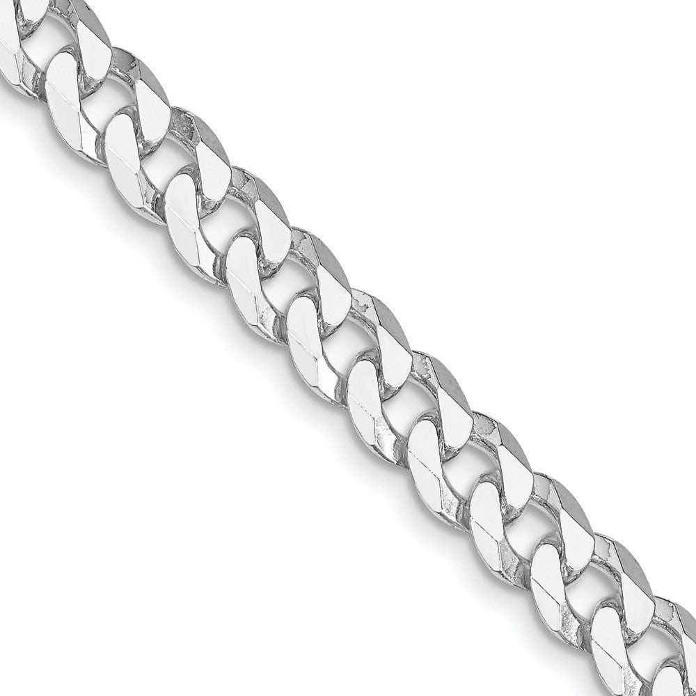 Sterling Silver Rhodium-plated 7mm Beveled Curb Chain Necklace 24"