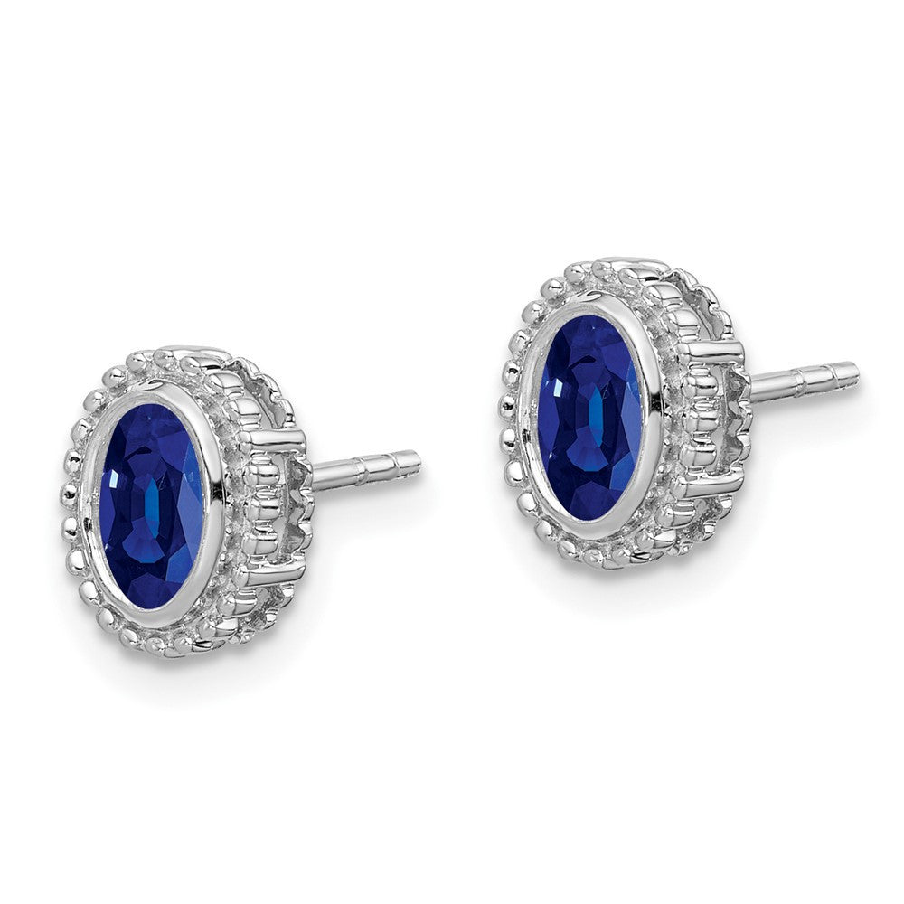 14k White Gold Oval Sapphire Button Stud Earrings