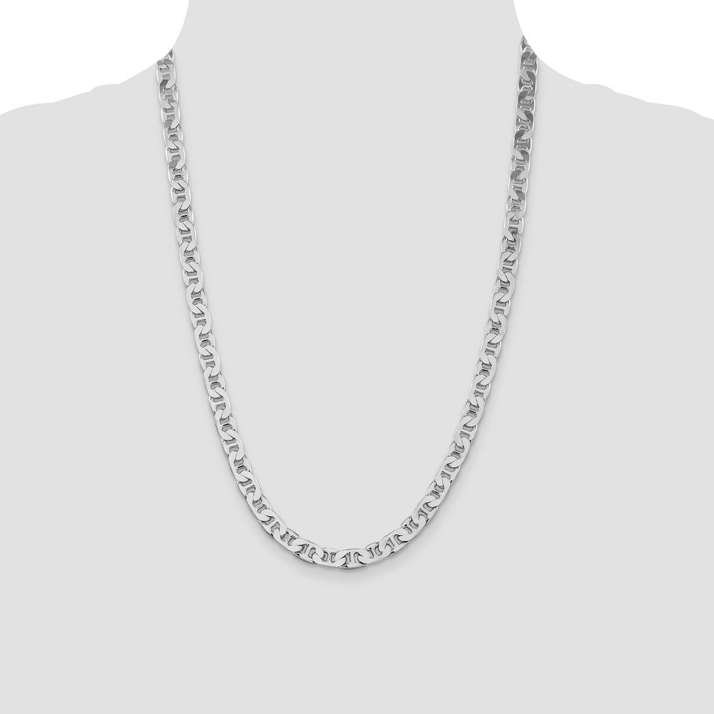 Sterling Silver Rhodium-plated 6.5mm Flat Anchor Chain Necklace 24"