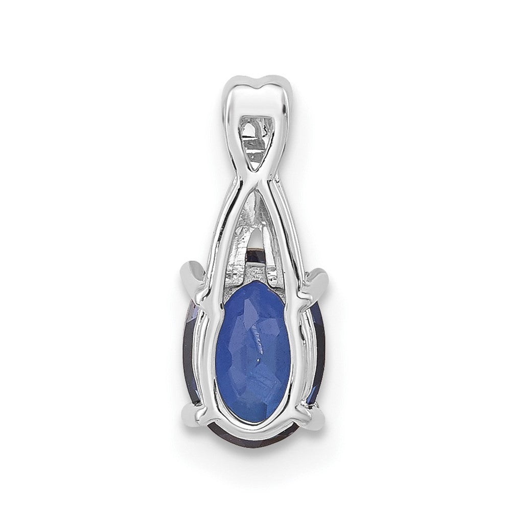 14k White Gold Oval Created Sapphire and Diamond Pendant