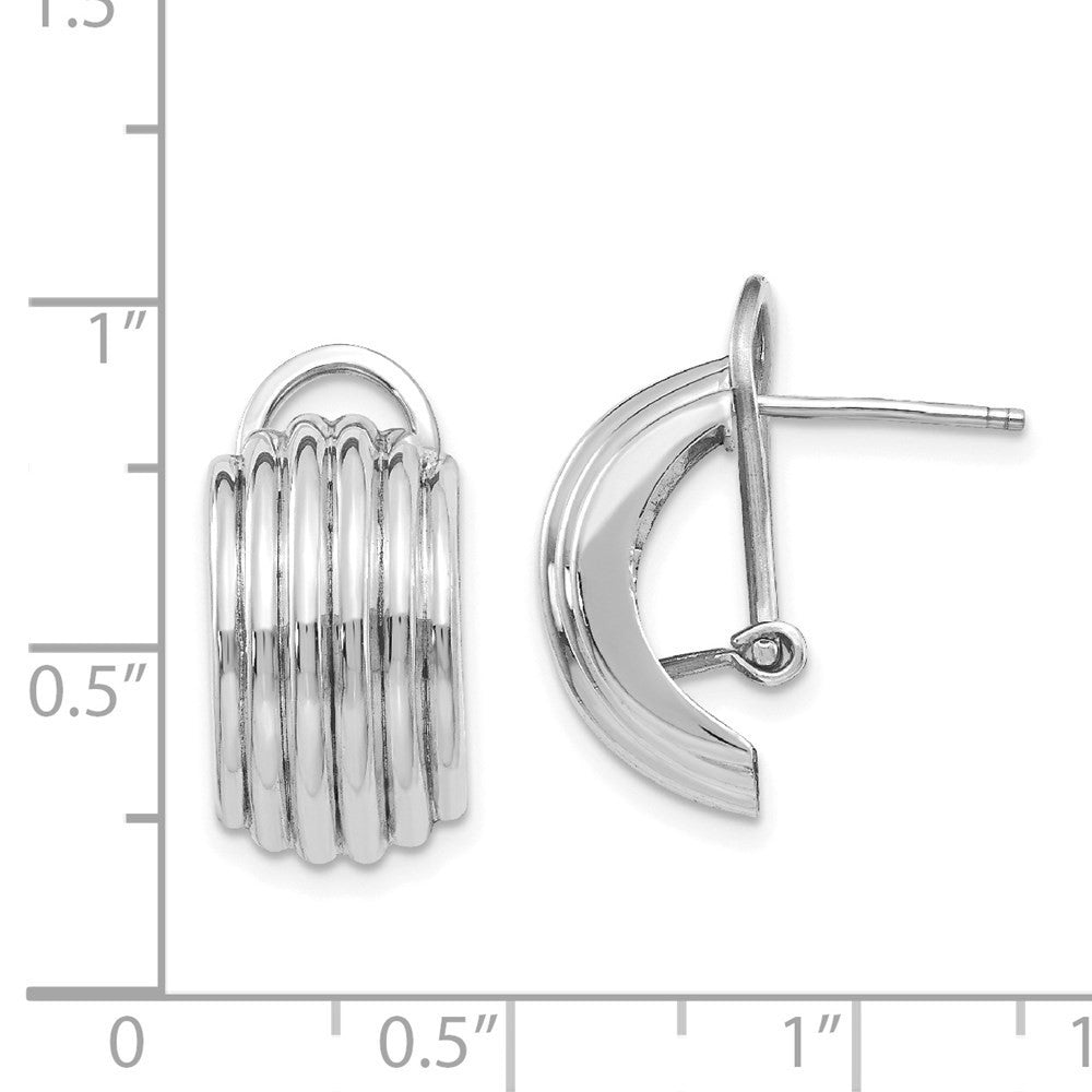 14k White Gold Ribbed Omega Back Hoop Earrings