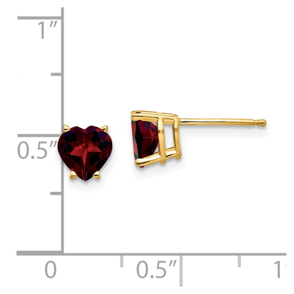 14k Yellow Gold 6mm Heart Garnet Stud Earrings