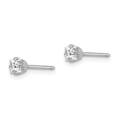 18k White Gold 3mm Square Cubic Zirconia Stud Earrings
