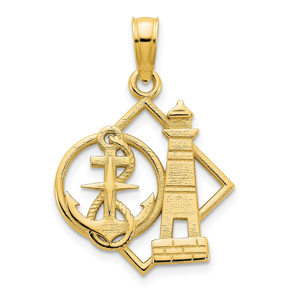 14k Yellow Gold Lighthouse and Anchor Charm Pendant