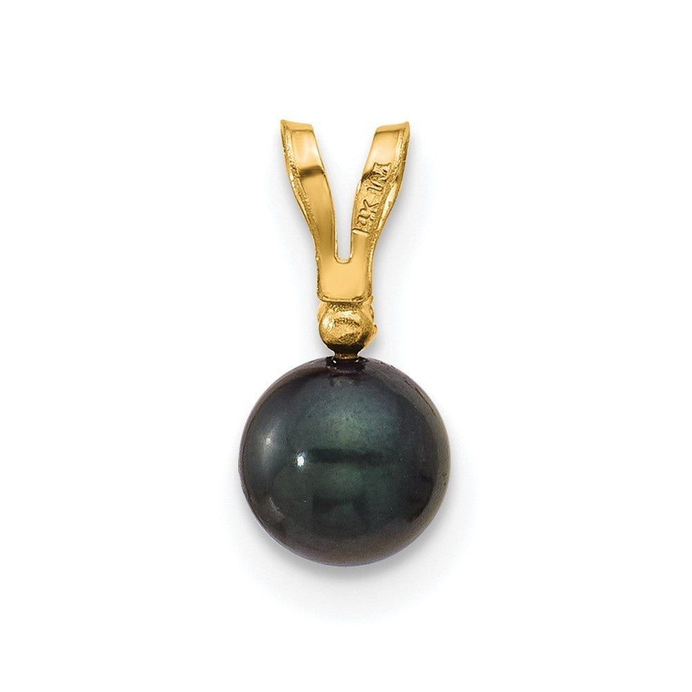 14k Yellow Gold 6mm Black Round Akoya Saltwater Cultured Pearl & Diamond Pendant