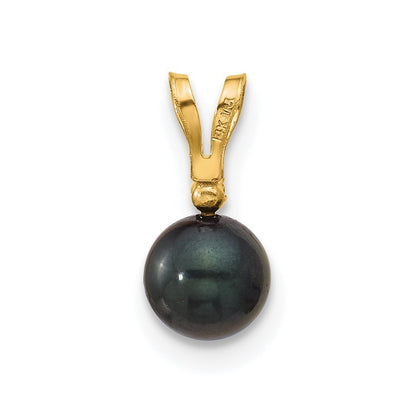 14k Yellow Gold 6mm Black Round Akoya Saltwater Cultured Pearl & Diamond Pendant