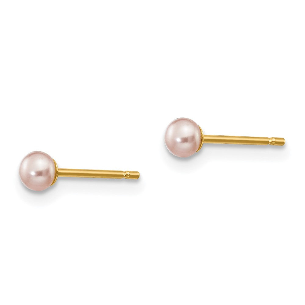 14k Yellow Gold 3-4mm Purple Button Freshwater Cultured Pearl Stud Earrings