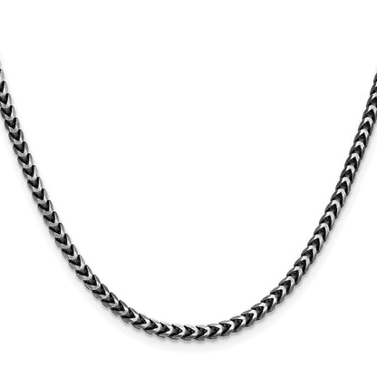 Sterling Silver Antiqued 3.1mm Diamond-Cut Square Franco Chain Necklace 22"