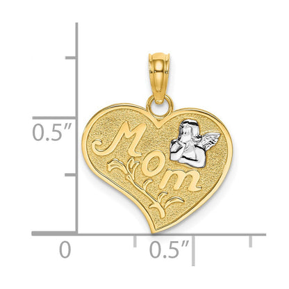 14k Yellow Gold Rhodium MOM and Angel Heart Charm Pendant
