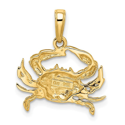 14k Yellow Gold Rhodium Diamond-cut Blue Crab Pendant