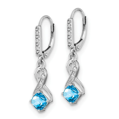 Sterling Silver Rhodium-plated Blue Topaz and Diamond Dangle Earrings