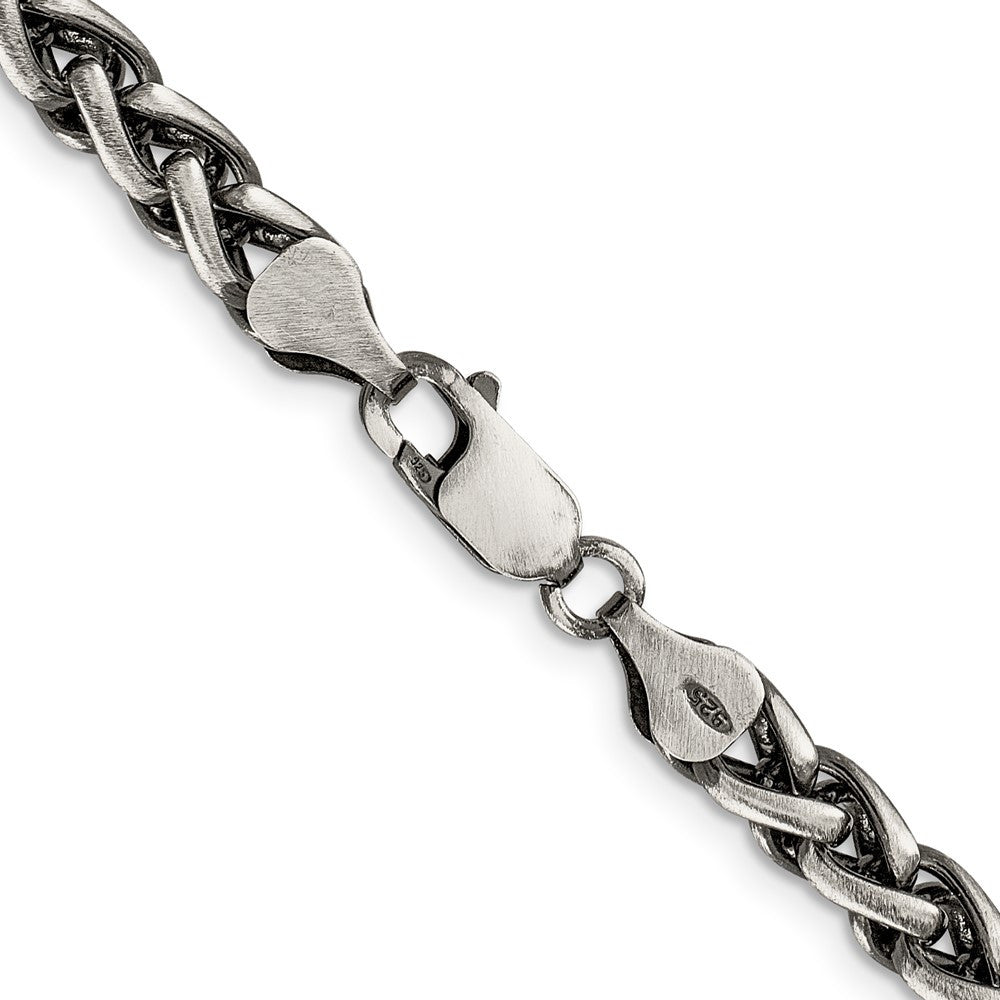 Sterling Silver Antiqued 6mm Round Spiga Chain Necklace 26"