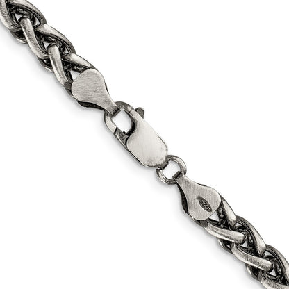 Sterling Silver Antiqued 6mm Round Spiga Chain Necklace 26"