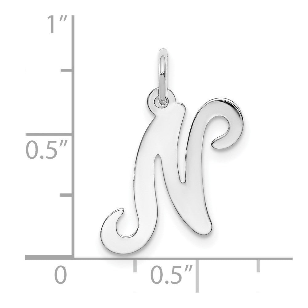 14k White Gold Script Letter N Initial Charm Pendant