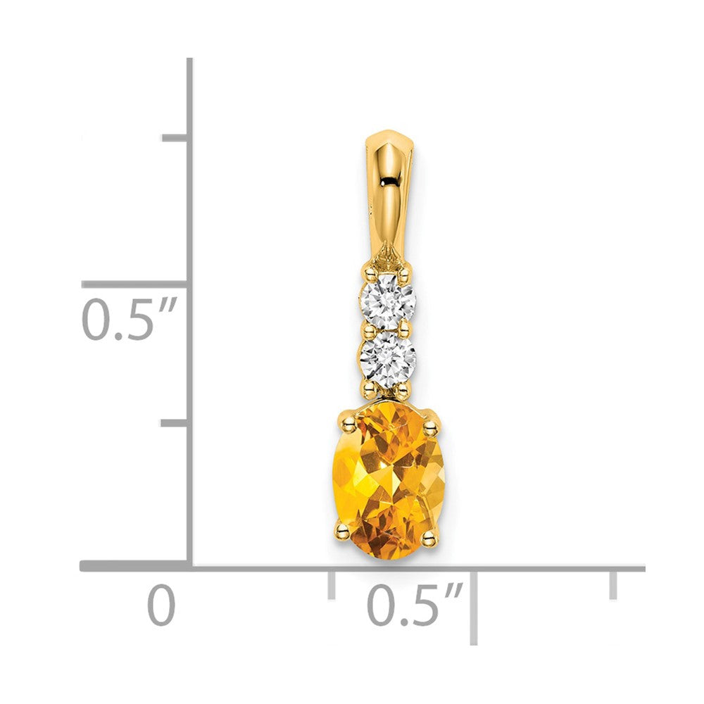 14k Yellow Gold Oval Citrine and Diamond Pendant