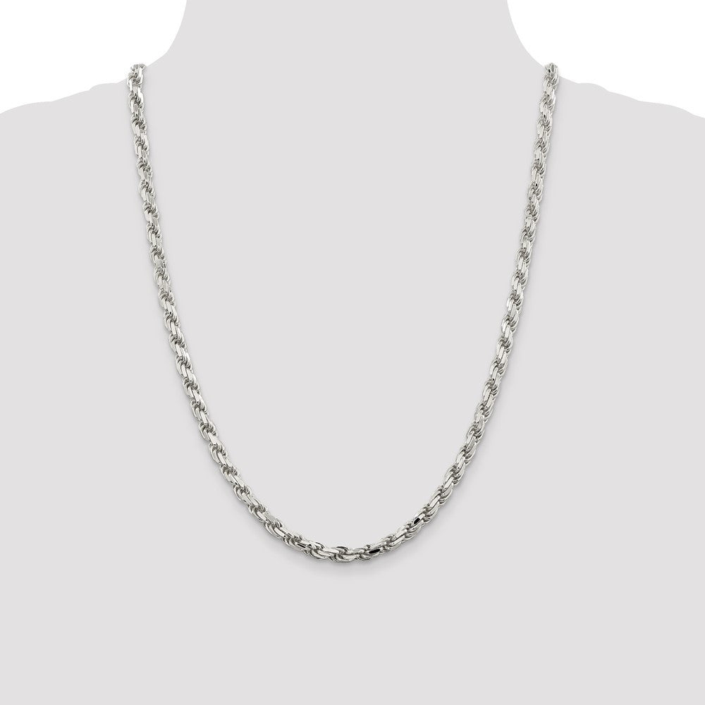 Sterling Silver 5.75mm Diamond-cut Rope Chain Necklace 24"