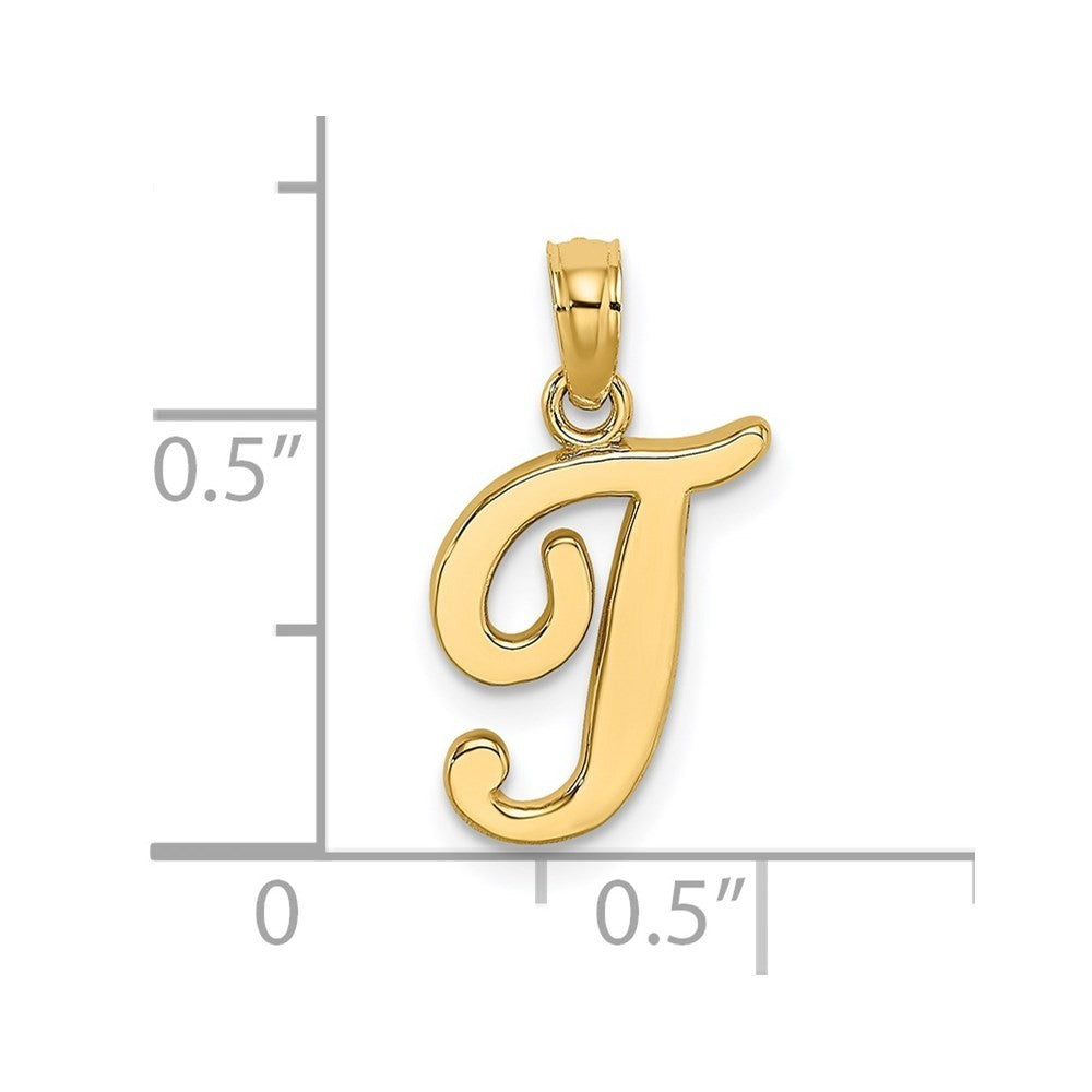 14k Yellow Gold Script Letter T Initial Pendant