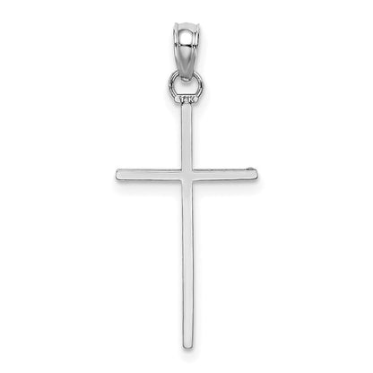 14k White Gold 3-D and Polished Stick Cross Charm Pendant