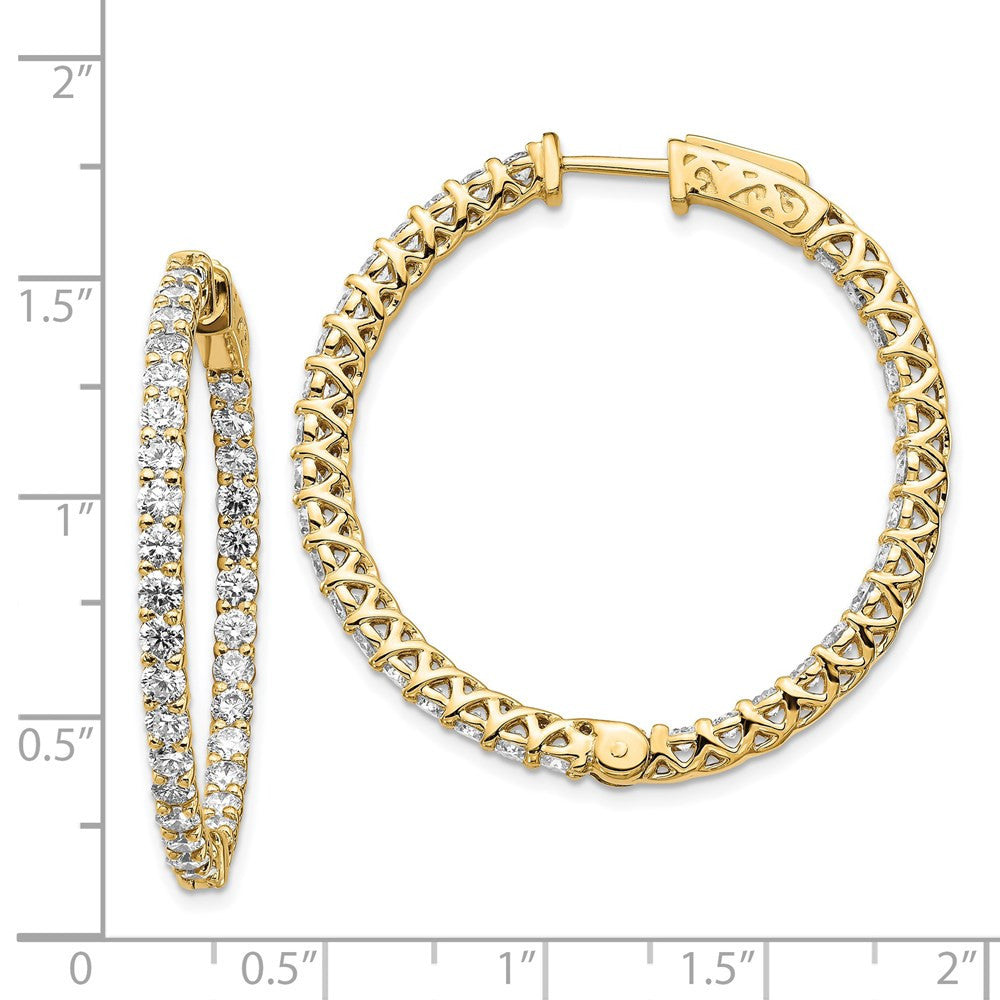 14k Yellow Gold Diamond Round Hoop w/Safety Clasp Earrings